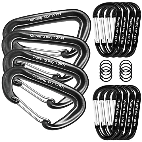 12PCS Carabiner Clips Set 4pcs 12KN Heavy Duty Caribeaners 8pcs 66lbs