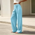 thumbnail image 5 of Nmnitkp Pants for Women Striped Wide Leg Dress Pants with Pockets Drawstring Elastic Back Waist Loose Straight Business Casual Work Trousers for Office Daily Travel Wear Light Blue,2XL, 5 of 6