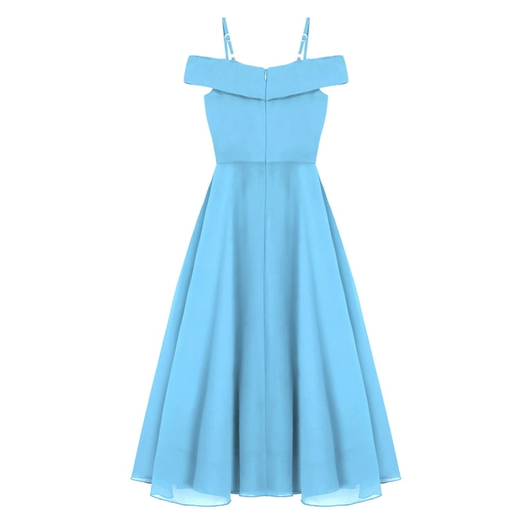 YONGHS Junior Cold Shoulder Spaghetti Straps Flower Girl Dress Pageant Wedding  Formal Party Maxi Gown Light Blue 10 - Walmart.com