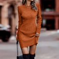 thumbnail image 4 of Prolriy Robes Chandail pour Femmes 2025 Robe Chandail Décontractée Tendance pour Femmes Col Roulé Manches Longues Tricot Extensible Élastique Ajusté Robe Chandail Moulante pour Femmes H TG, 4 of 5