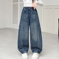 thumbnail image 5 of Purcolt Girls' Wide Leg Jeans Trendy Sparkly Elasitc Waisted Baggy Denim Pants Y2K Vintage Loose Fit Pants Streetwear Trousers with Pockets for 4-15 Years, 5 of 8