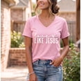 thumbnail image 5 of Women's Christian Shirt Like Jesus Letter Printed Short Sleeve V Neck Top Faith Religious Tee for Outdoor Wear, 5 of 5