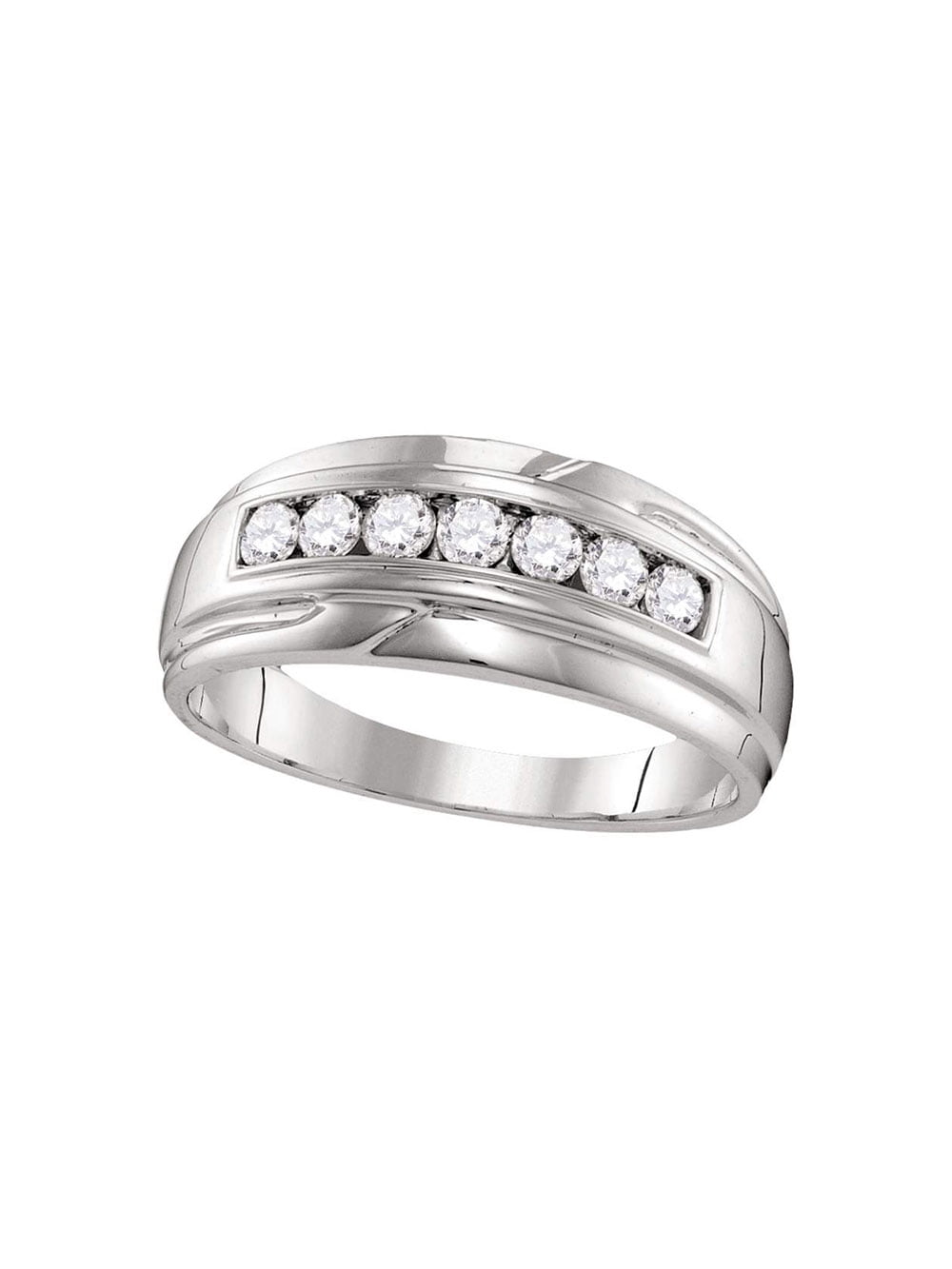 Solid 10k White Gold Men's Round Diamond Wedding Single Row Band Ring 1 ...