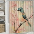 thumbnail image 5 of Shower Curtain 4 Piece Sets Spring Bird with Cherry Blossoms Bath Mat U-Shaped Floor Mat Toilet Lid Oval Rug Watercolor Flowers 12 Hooks for Bathroom Decor 72inch X 72inch, 5 of 8