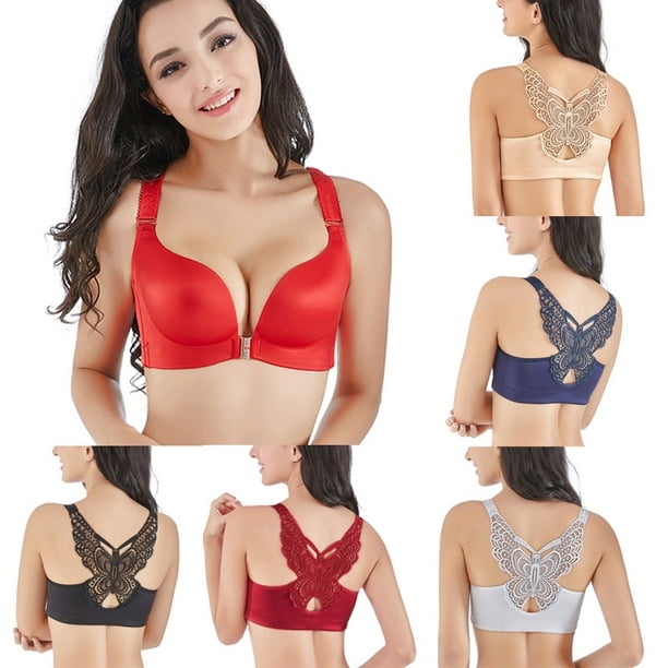 Plus Size Bra Push Up Bralette Front Closure Bras for Women Lace Brassiere  Wireless V Back Bras Seamless (Color : Auburn, Cup Size : 85C) : :  Clothing, Shoes & Accessories