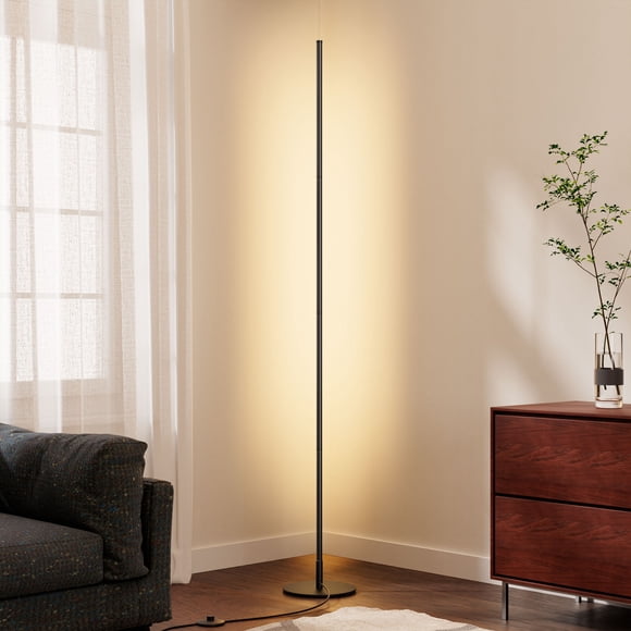 EDISHINE Lámpara de Piso de Esquina Moderna LED de 59.8" para Sala de Estar, Iluminación Minimalista Regulable, Lámpara de Pie Alta para Recámara, Oficina, 3000K, Negro