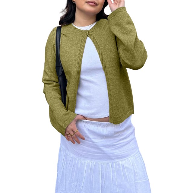 SUNSIOM Women's Fall Knit Cardigan Solid Color Long Sleeve One Button Open Front Cardigan Loose Outerwear