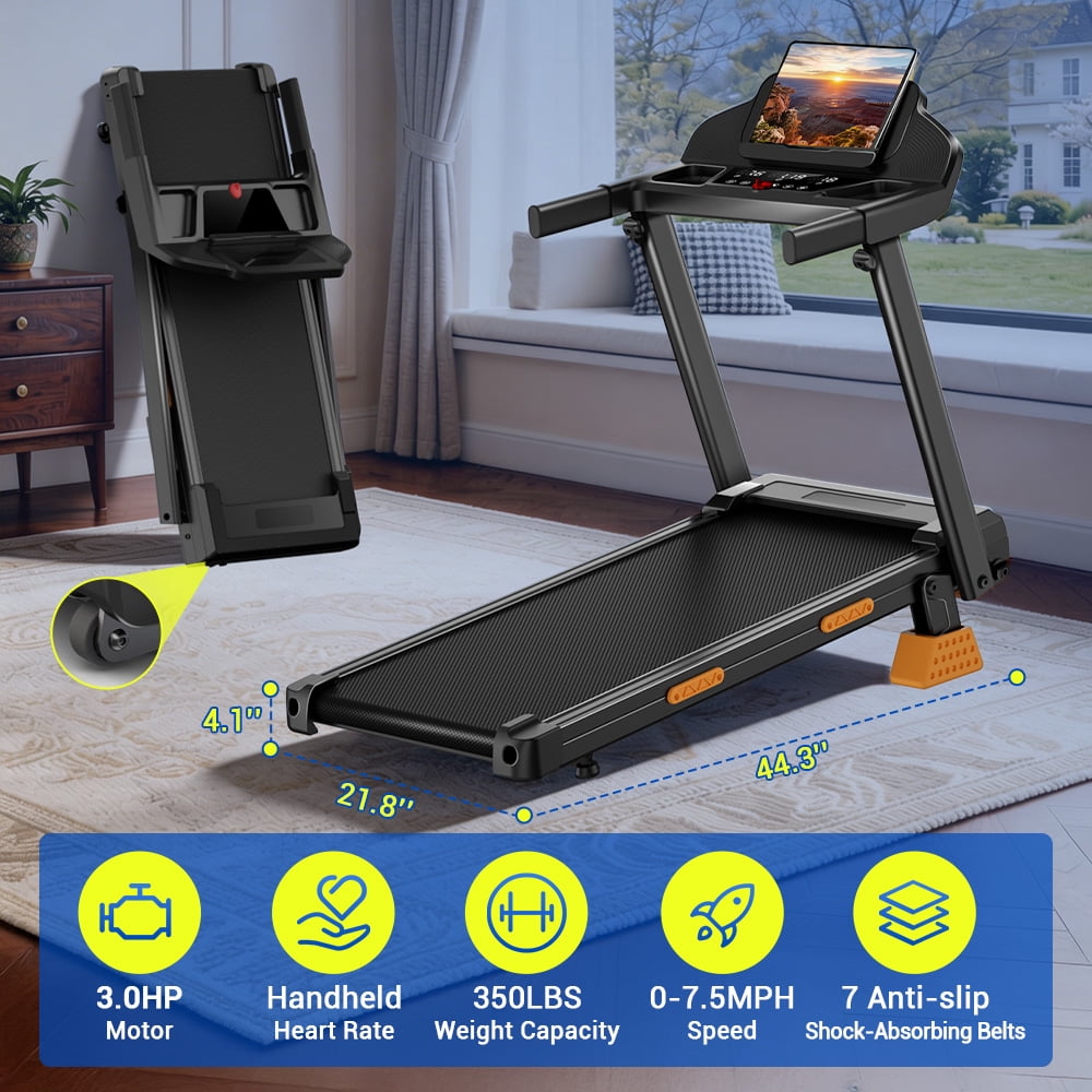 ROBORE 17% Incline Folding Treadmill for Home, 3.0HP Quiet Motor, 350 lbs Capacity, 7-Layer Shock Absorption, LED Display