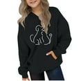 thumbnail image 2 of JUSLIO Girls Hoodie Fall/Winter Solid Color Hooded Sweatshirt Athletic Fall/Winter Long Sleeve Tops Sweatshirts Black(4 Years）, 2 of 4