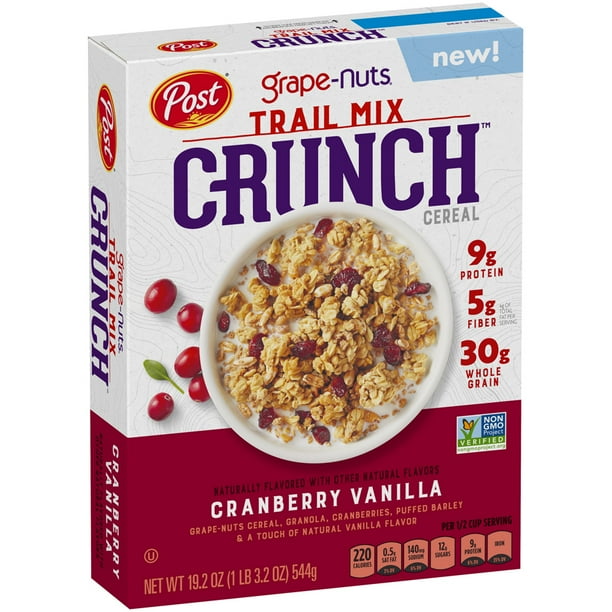 Post Grape Nuts Whole Grain Trail Mix Crunch Cereal Box, 19.2 oz