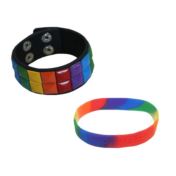Gay Pride Stud Bracelet & Silicone Bracelet (OS)
