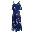 thumbnail image 7 of Wycnly Womens Dresses Fashion Elastic Waist Irregular Swing Plus Size Cold Shoulder Strap Dresses Summer Flower Print V-Neck Short Sleeve Formal High-Low Dress Blue XXL, 7 of 7