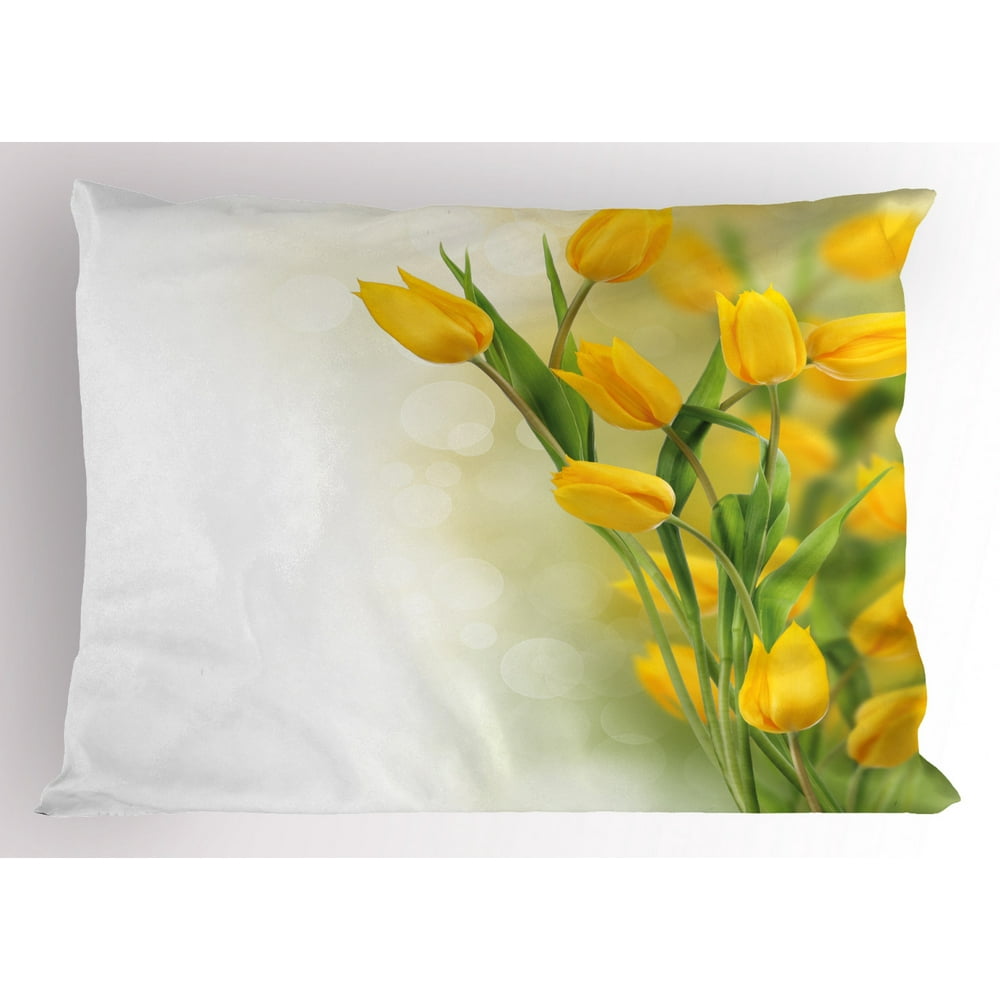 Yellow Flower Pillow Sham Romantic Tulip Bouquet Famous