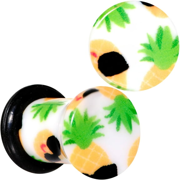 Body Candy 2G 2Pc Ear Plugs White Acrylic Happy Pineapple Single Flare Ear Plug Gauges Set of 2 6mm