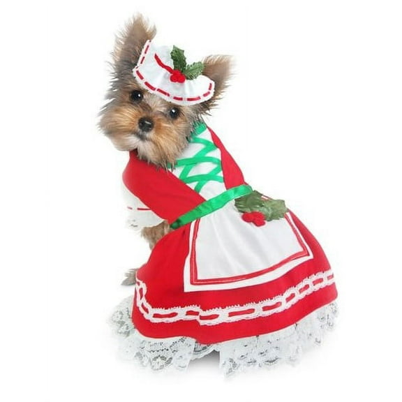 Holiday Dog Dress Holly Christmas Lace Petticoat Skirt & Bonnet Red White Green (Size 4)