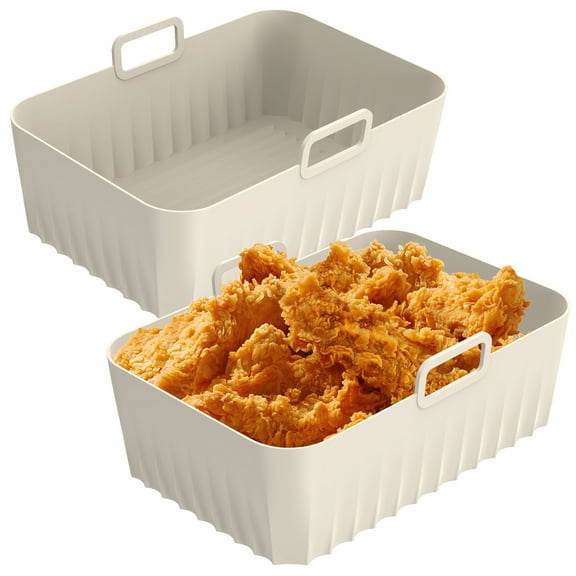 Ikoopy 2Pcs Air Fryer Silicone Liner with Handle Reusable Silicone Tray Rectangular Air Fryer Silicone Pot Heat Resistant Air Fryer Accessories Dishwasher Safe for Cooking Kitchen 8.4×5.7×2.7in