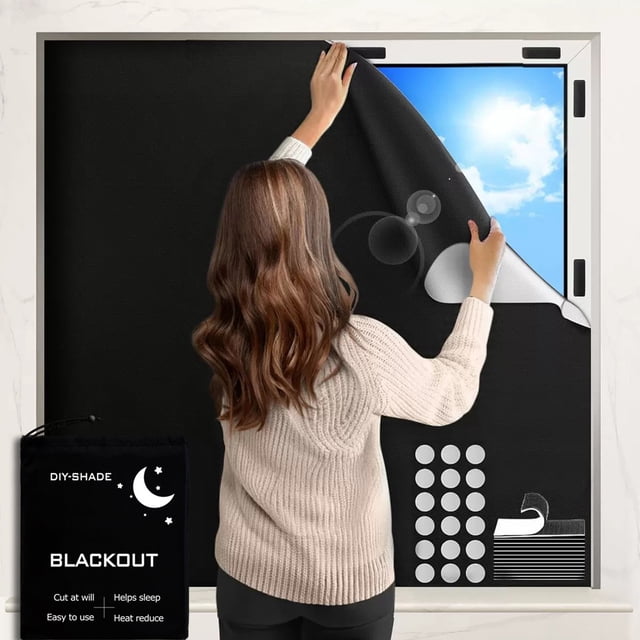 Birdeem Blackout Curtain Sun Shade, Portable and Customizable Size Cut to Fit Any Window, Easy Installation with Hook & Loop or Double Sided Tape,Ideal for Bedroom Living Room Study Bathroom Balcony