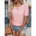 thumbnail image 5 of Womens Tops Dressy Casual Cute Hollow Embroidered Blouses Short Sleeve Shirts Summer Outfits 2025 Pink S, 5 of 9