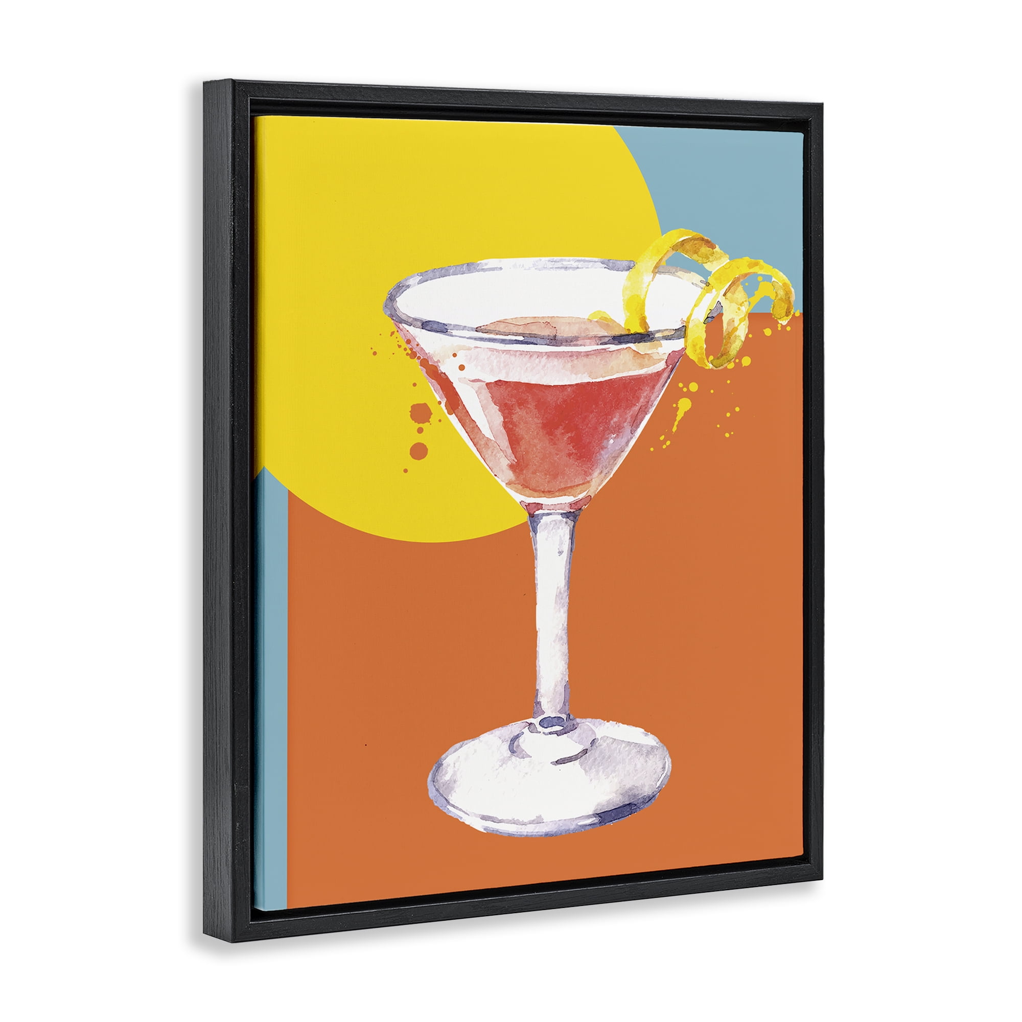 Stupell Industries Modern Cocktail Lemon Peel Food & Beverage Painting Black Floater Framed Canvas Art Print Wall Art, 17 x 21