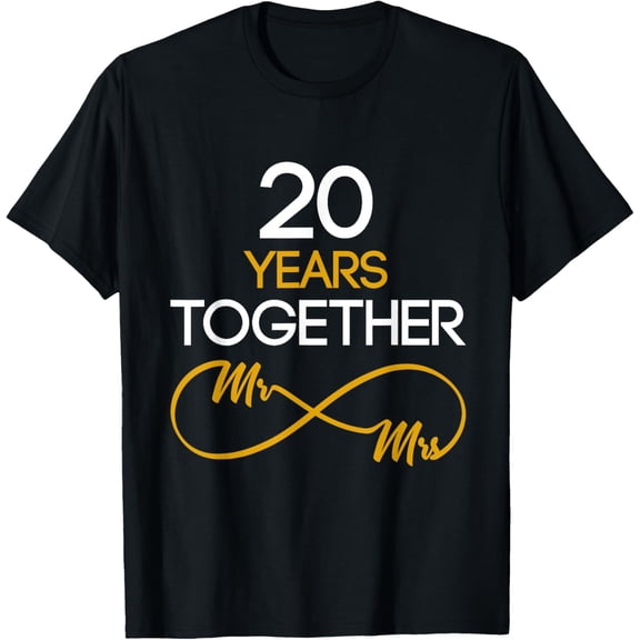 Happy 20 Year Anniversary Couples Gift Apparel T-ShirtMen and women, Black T-shirt, size: Extra large S-4XL