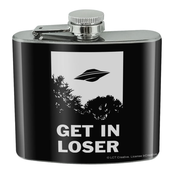 Get in Loser UFO Alien Abduction Funny Humor Stainless Steel 5oz Hip Drink Kidney Flask