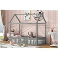 thumbnail image 4 of JERFIT Twin Size House Bed Frame with Roof, Fence Door, Gray Wash Finish, Solid Pine Wood, No Box Spring Needed, 4 of 10
