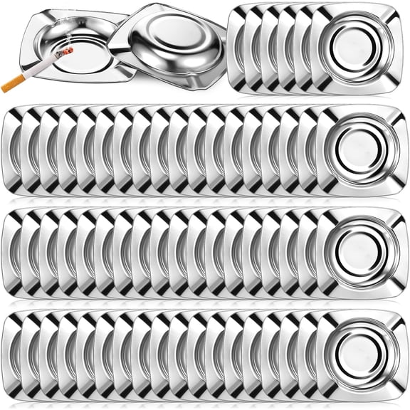 50 Pack Stainless Smoke Ash Tray Smokeless Holder Indoor Metal Ash Tray Tabletop Stainless Steel Square Round Corner Tray for Home Patio Outdoor