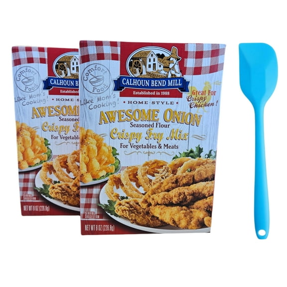 Calhoun Bend Mill Awesome Onion Crispy Fry Mix 8 oz (2 pack) and 8in Silicone Spatula (Color Varies)