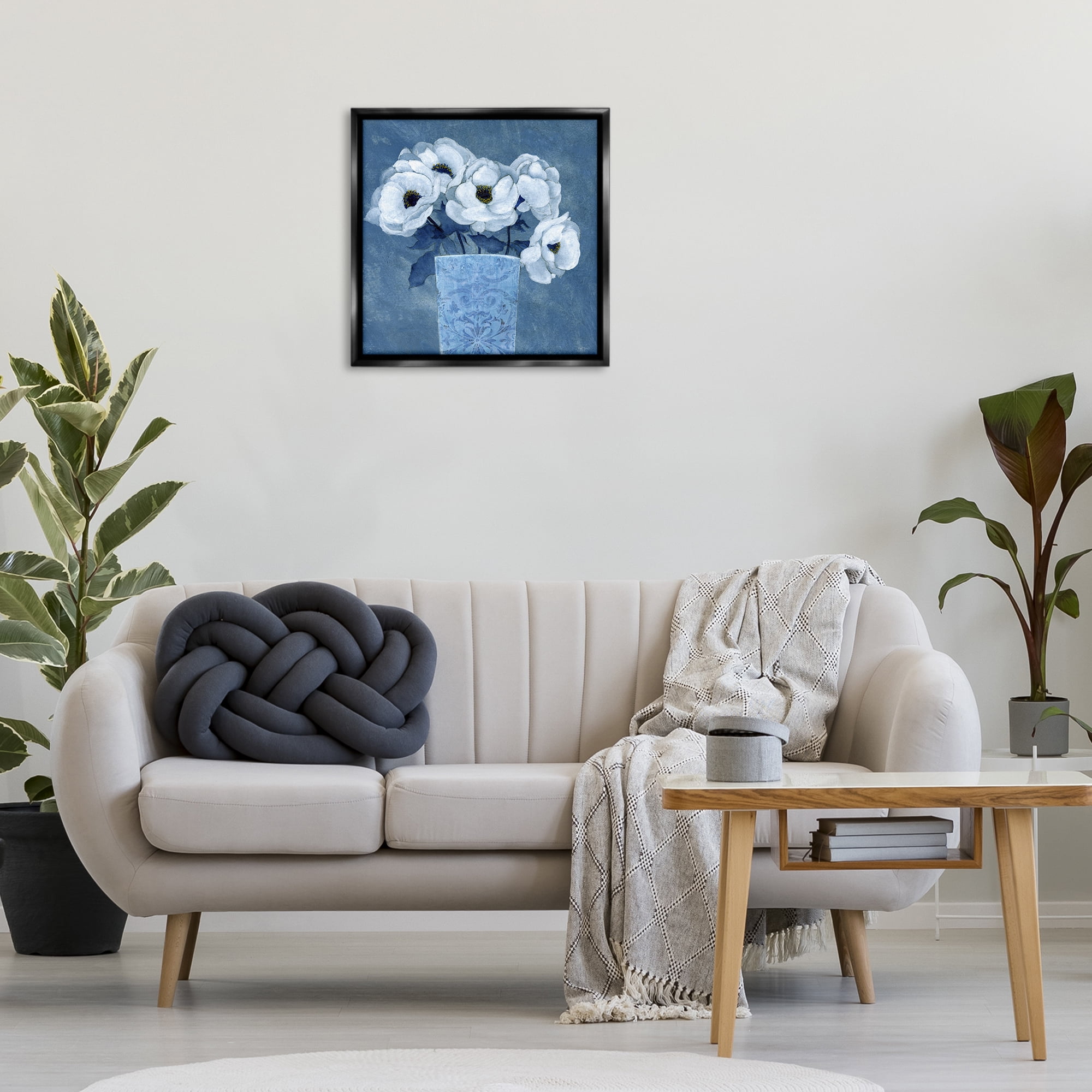 Stupell Industries Ornate Vase Flowers Plants & Flowers Painting Black Floater Framed Canvas Art Print Wall Art, 25 x 25
