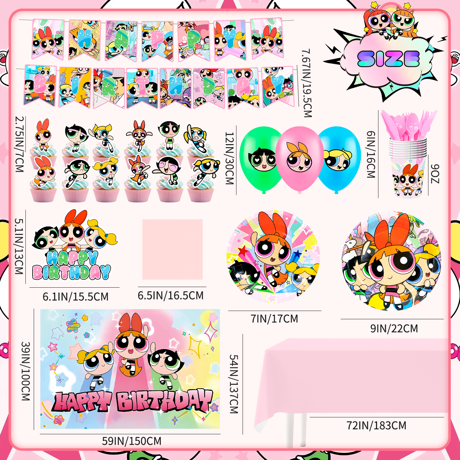 112Pcs Girls Birthday Decorations & Party Tableware Set - Girls Birthday Banner Balloons Plates Napkins etc. Girls Birthday Party Supplies for Kids