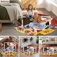 thumbnail image 5 of Pig Sunflowers Round Area Rug 8Ft Washable Large Circle Rugs for Living Room Dorm, Eucalyptus Leaves Floral Bees Red Barn Non-Slip Carpet Floor Mats Indoor Outdoor Carpet Runner Aesthetic Home Decor, 5 of 8