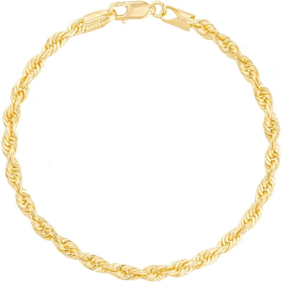 Floreo 10k Yellow Gold 4mm Solid Rope Chain Diamond Cut Bracelet or Anklet