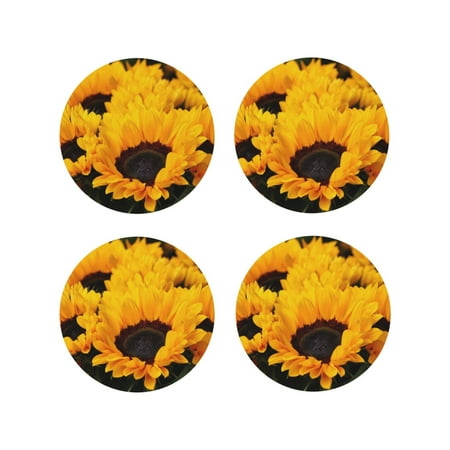 

Drink Coasters Set of 4 Flower Bush Sunflower Leather Coasters for Coffee Table Protector Heat Resistant Cute Coasters for Home Decor Housewarming Gifts Bar Kitchen 4 Inch Round Shape