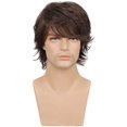 thumbnail image 2 of Pelo corto marrón para hombre, peluca de pelo sintético en capas con flecos, disfraz de fiesta diaria para Halloween, 2 of 5