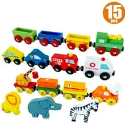 The Premium 12 Pcs Wooden Engines & Train Cars Collection With 3 Extra Animals