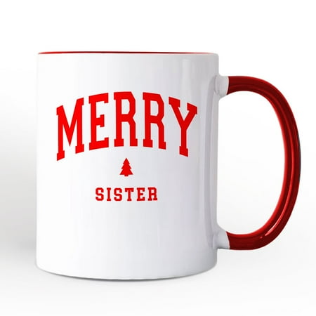 Merry Sister Retro Christmas Personalized Mug, Matching Family Holiday Gift with Custom Name