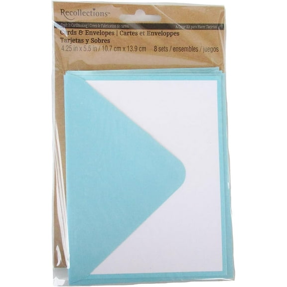 16 Piece Blank Notecard & Envelope Set - 5.5 x 4.25 Inches - 8 Cards 8 Envelopes (Blue)