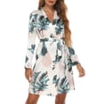 thumbnail image 3 of Albornoz Corto para Mujer Camisones Estampados De Manga Larga Bata con Cuello En V Ropa De Dormir Transpirable con Cinturón para Vacaciones En Casa Blanco S, 3 of 6