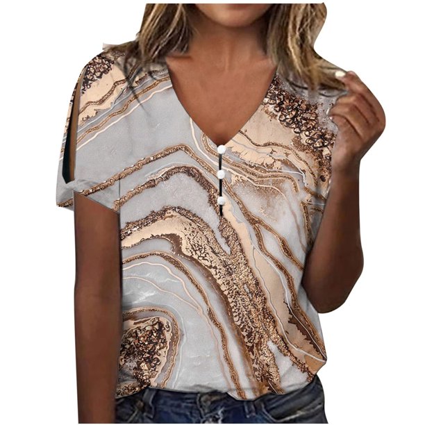 Puntoco 2024, tops a la moda de verano para mujer, camisas informales a la moda con estampado, camisetas holgadas de manga corta, blusa con cuello en V
