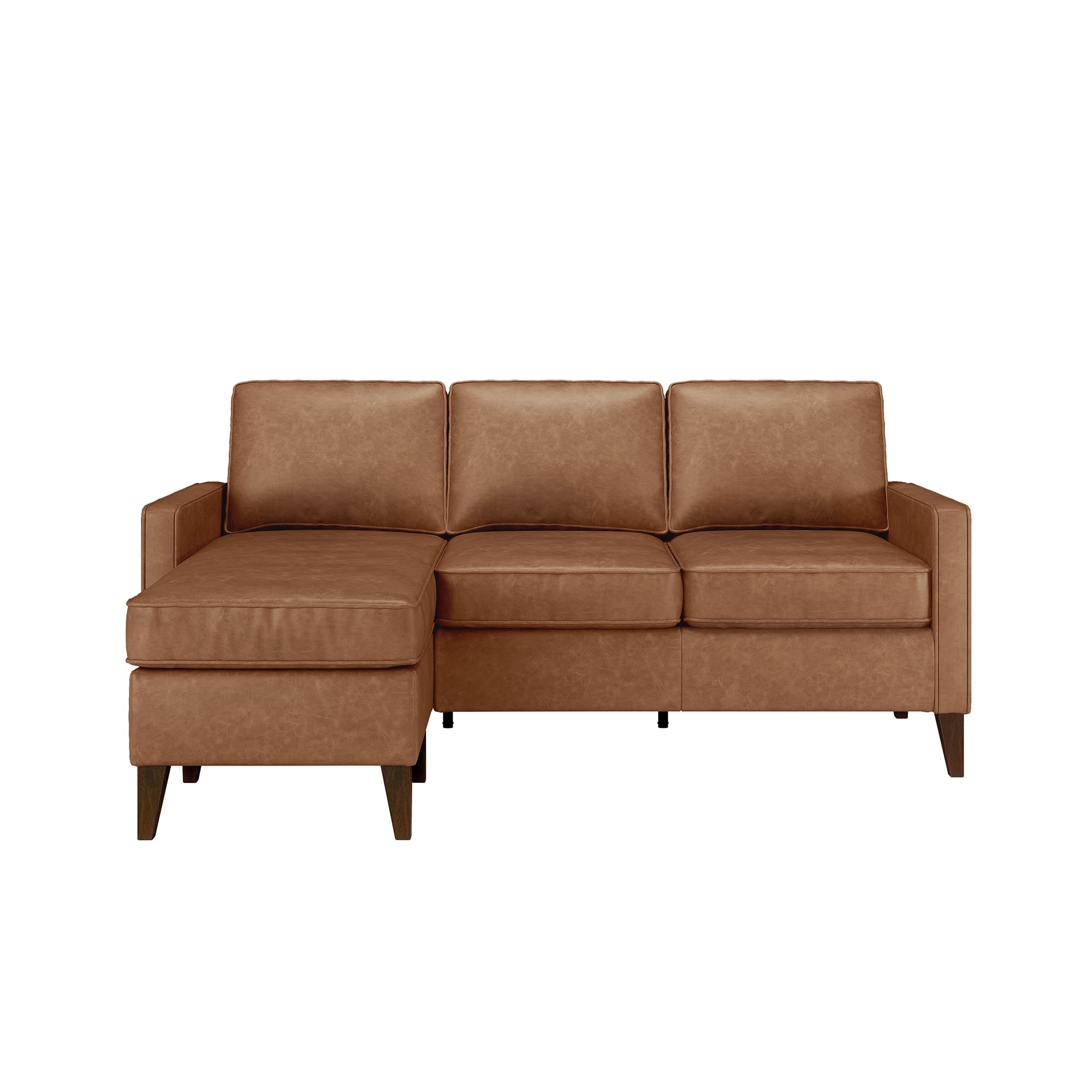 Jianna Faux Leather Reversible Sectional, Saddle Brown