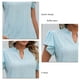 thumbnail image 5 of Blusa de manga corta con cuello en V y volantes para mujer, blusa holgada de Color puro con ojales, blusa de moda de verano, azul claro XXL, 5 of 6