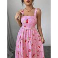 thumbnail image 7 of Womens Pink Gingham & Cherry Print Tiered Ruffle Slip Dress For Vacation, 7 of 7