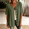 thumbnail image 5 of Stamzod Shackets for Women Casual V Neck Button Down Shirt Tops Summer Beach Short Sleeve Shacket Green B M, 5 of 7
