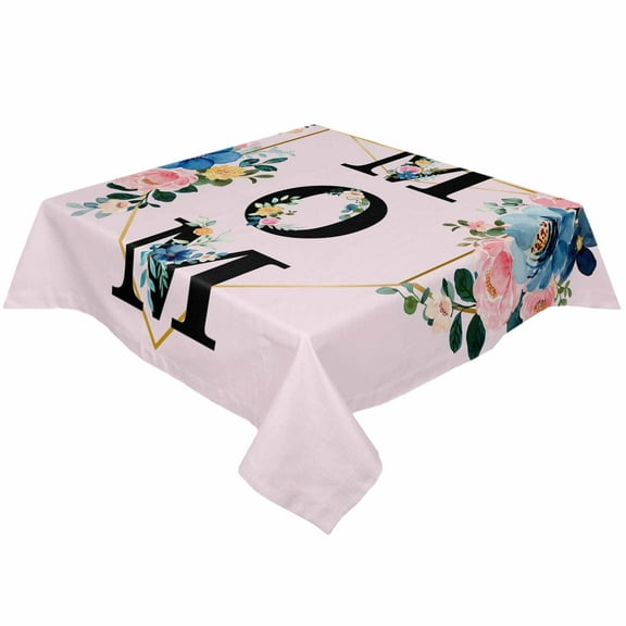 Pink Flower Heart Square/Round Tablecloths 52x52,Eucalyptus Leaves Flower Watercolor Table Cloth Table Cover Indoor/Outdoor Tabletop Decor for Wedding Holiday Party Dinner Baby Shower