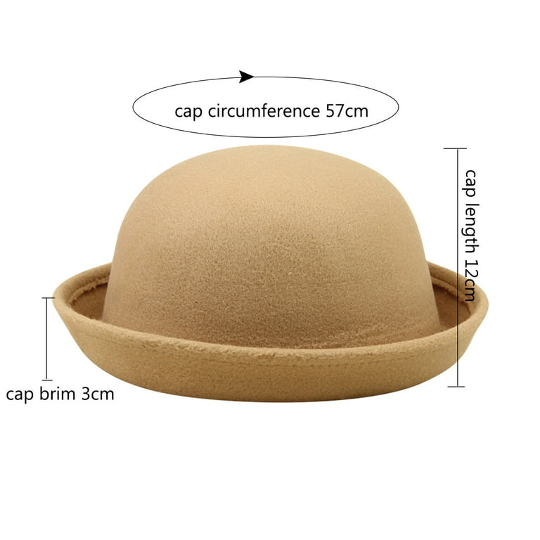 Mnjin Baseball Caps Elegant Adults Solid Hat Roll Up Brim Panama Bowler Hat Bucket Hat Mens Womens Classic Flannel Round Bowler Hats Cap Beanies for