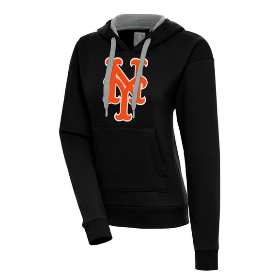 Women's Antigua  Black New York Mets Victory Pullover Hoodie