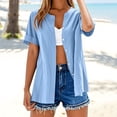 thumbnail image 2 of Women's Casual Short Sleeve Button Down Cardigan Shirt Blouse Loose Fit Lightweight Summer Fashion Gift | CSEONE,Sky Blue XL, 2 of 8