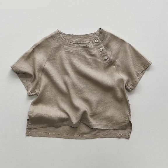 Spazoro Girls T-Shirts Tee, 100%Cotton Solid Color Short Sleeve Crew Neck Casual Tops for Kids Khaki Size 3