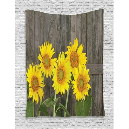 Sunflower Decor Wall Hanging Tapestry Helianthus Sunflowers Against Weathered Aged Fence Summer Garden Photo Print Bedroom Living Room Dorm