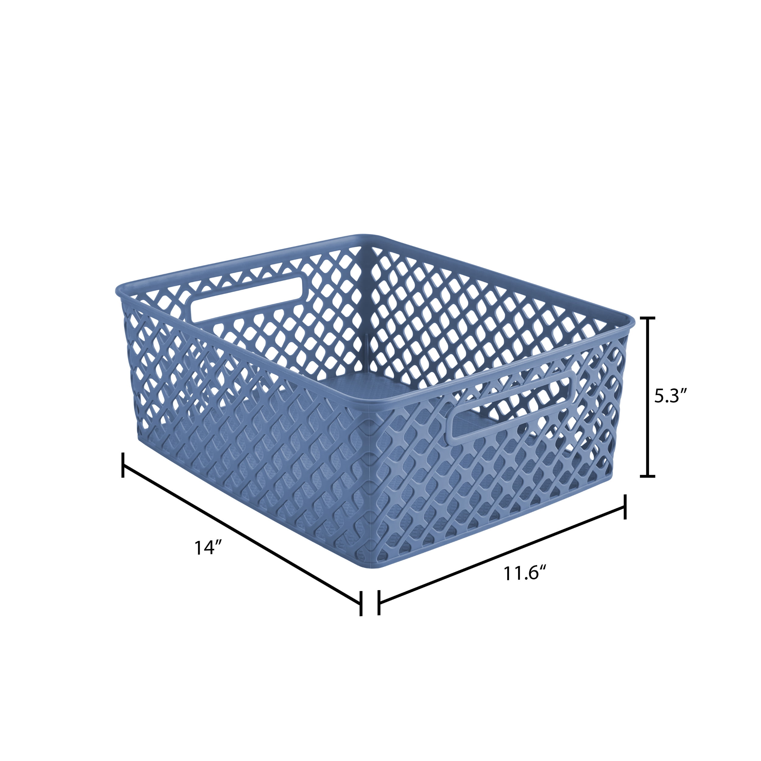 (3 pack) Mainstays Medium Blue Decorative Plastic Storage Basket, 14 in x 11.5 in x 5.3 in